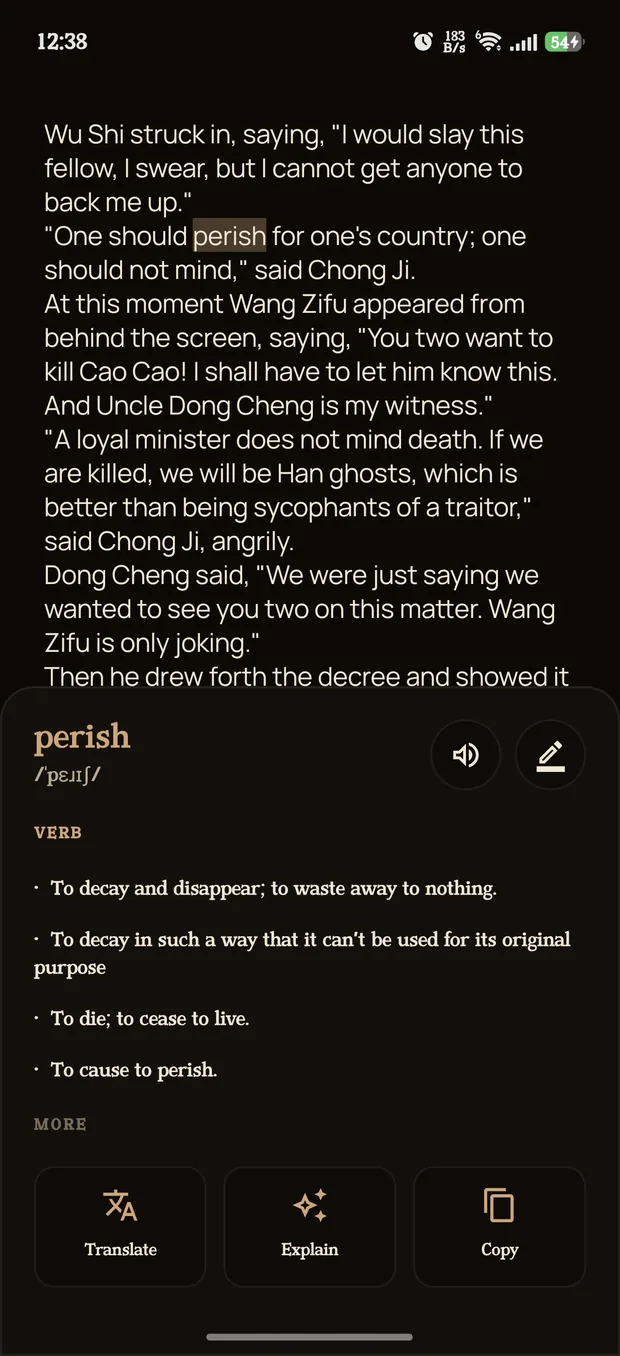 Tap a word for an instant dictionary